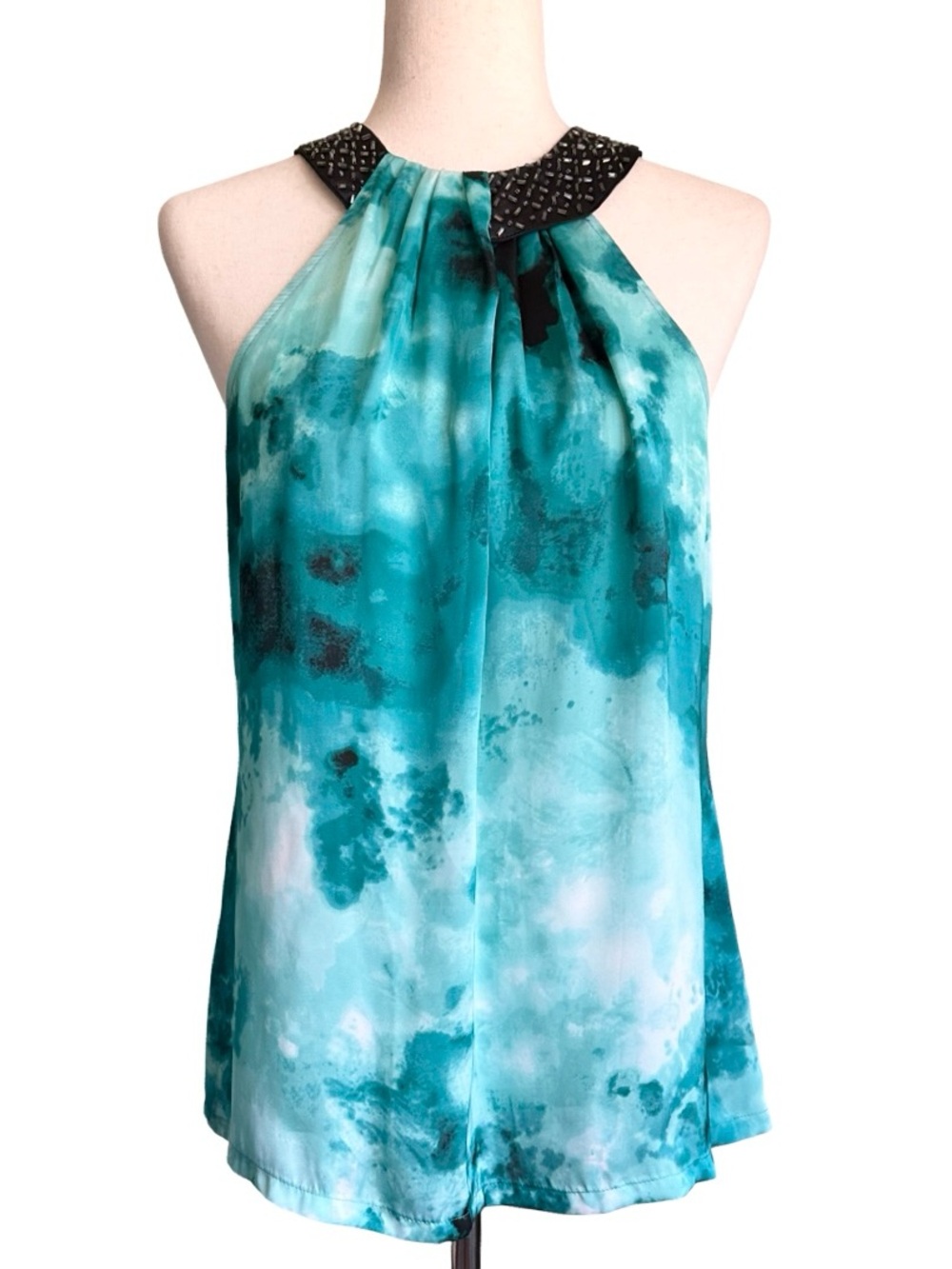 Apt. 9 Women’s Teal Watercolor Satin Going Out Halter Top Small‎ Y2K Vibes EUC